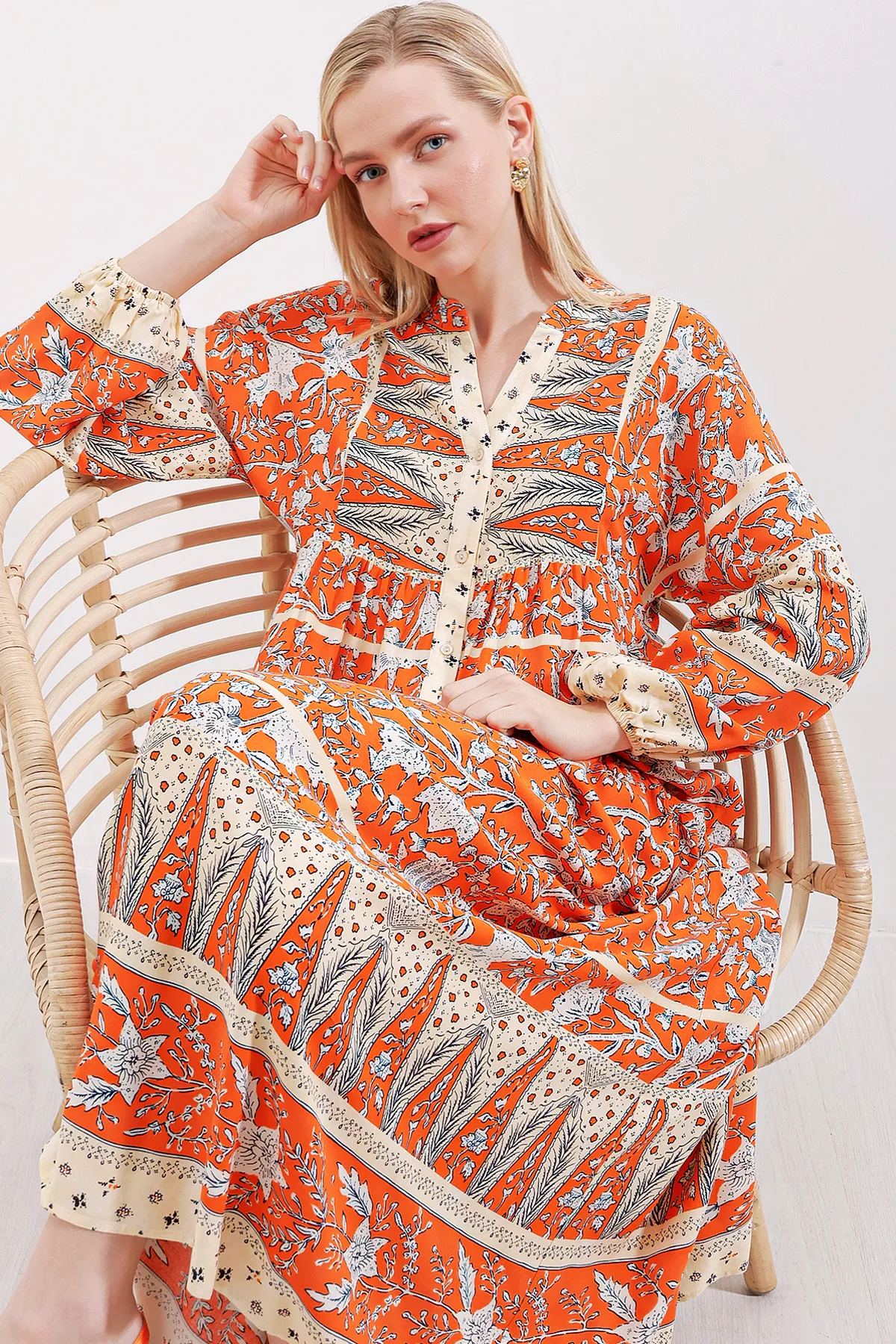 Bigdart  2423 Authentisches gemustertes Kleid - C. Orange