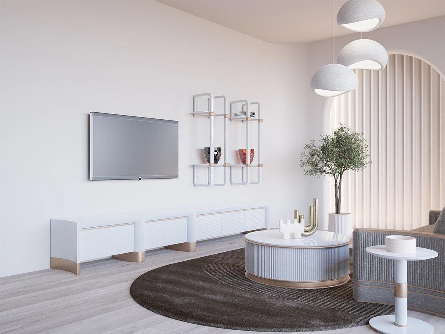 JVmoebel Wohnwand Wohnzimmer Holzmöbel TV-Ständer Design 2x Wandregale Einrichtung, (3-St., 1x TV-Ständer + 2x Wandregale), Made in Europa