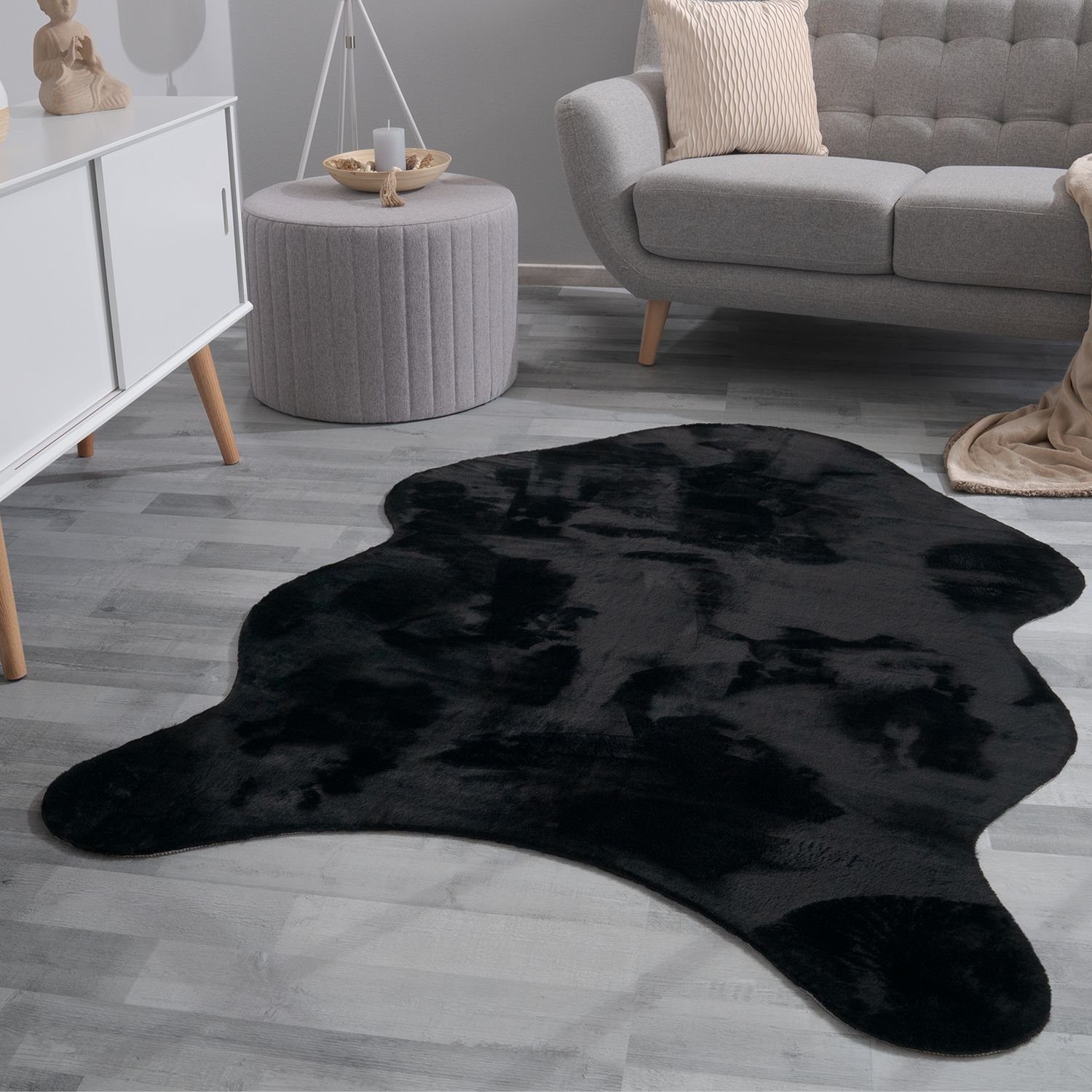 Teppich Wohnzimmer Teppich Unifarben Flauschig Modern Kunstfell Kurzflor, TT Home, Fell-Form, Höhe: 16 mm