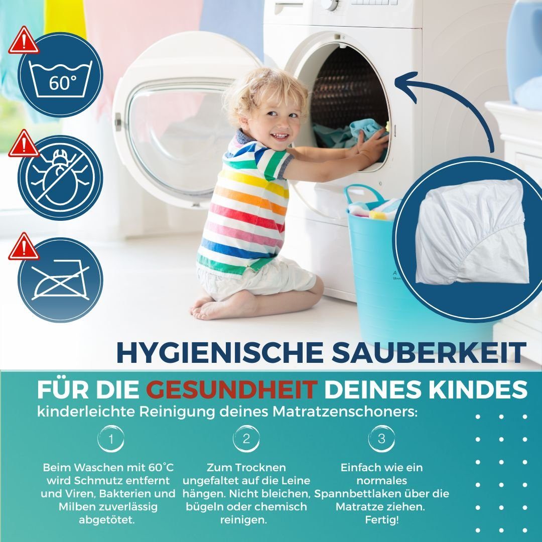 Matratzenauflage wasserdicht Spannbettlaken Matratzenschutz waschbar Alcube, Matratzenschoner 80x160 cm bis 28 cm Höhe I Matratze Kinderbett 80x160