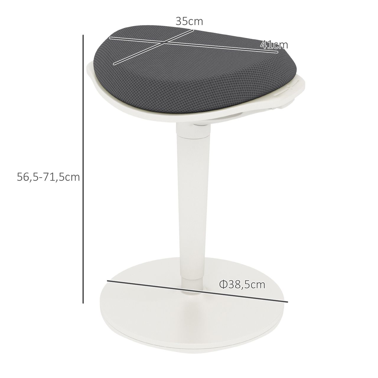 HOMCOM Sitzhocker ergonomischer Bürohocker, 56,5-71,5 cm höhenverstellbar, Grau