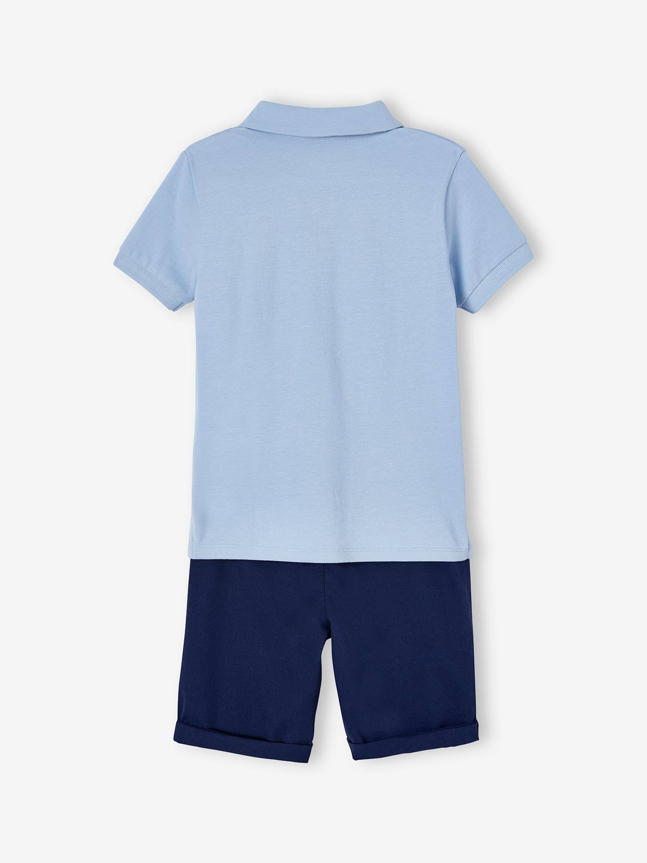 Ensemble polo maille piquée et bermuda garçon bleu ciel