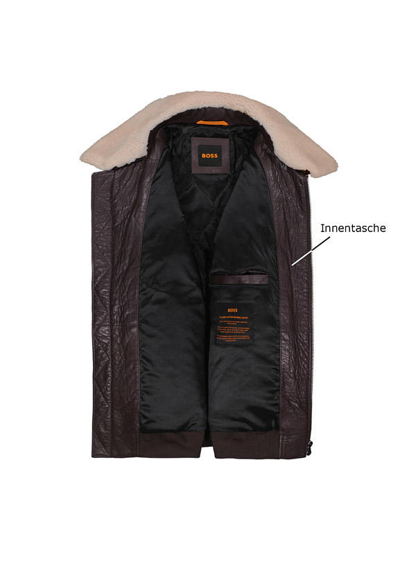 BOSS Orange, Lederjacke Jobbark, Büffelleder Lammfell, braun