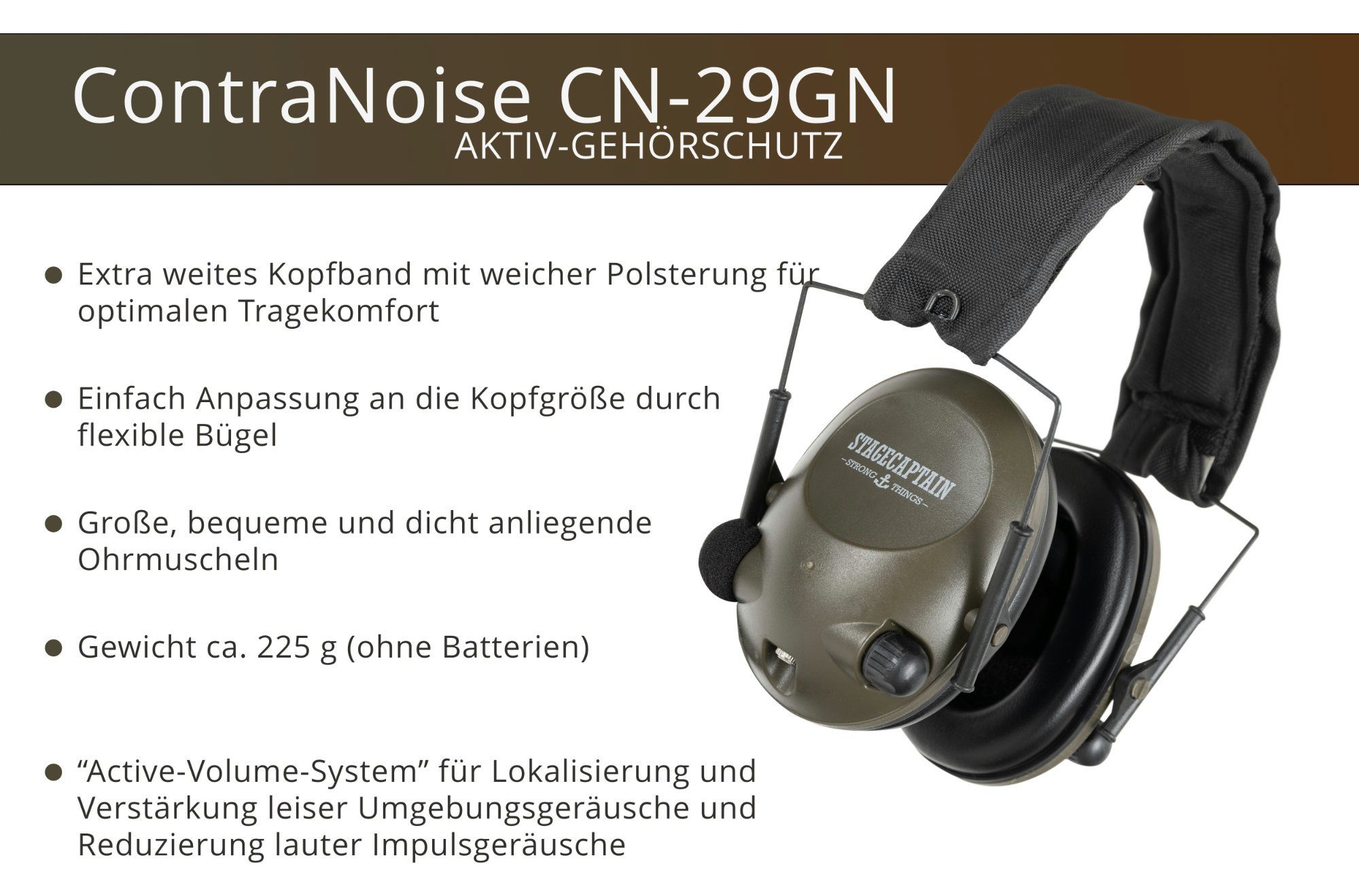 Stagecaptain Bügelgehörschutz ContraNoise Gehörschutz Kopfhörer mit “Active-Volume-System”, Größenverstellbar