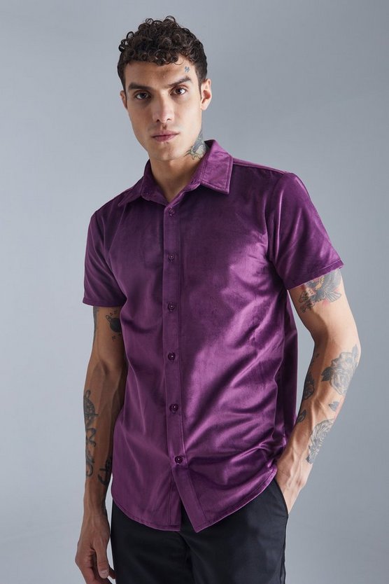 Kurzärmliges Velour-Hemd