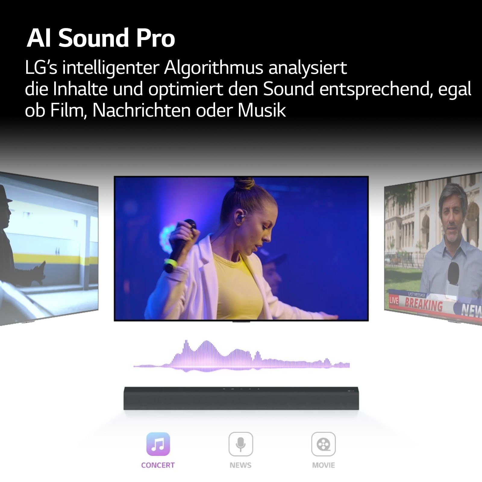 LG DS40Q 2.1 Soundbar (Bluetooth, 300 W, AI Sound Pro,Hi Res Audio,TV Soundmode Share,kabelloser Subwoofer)