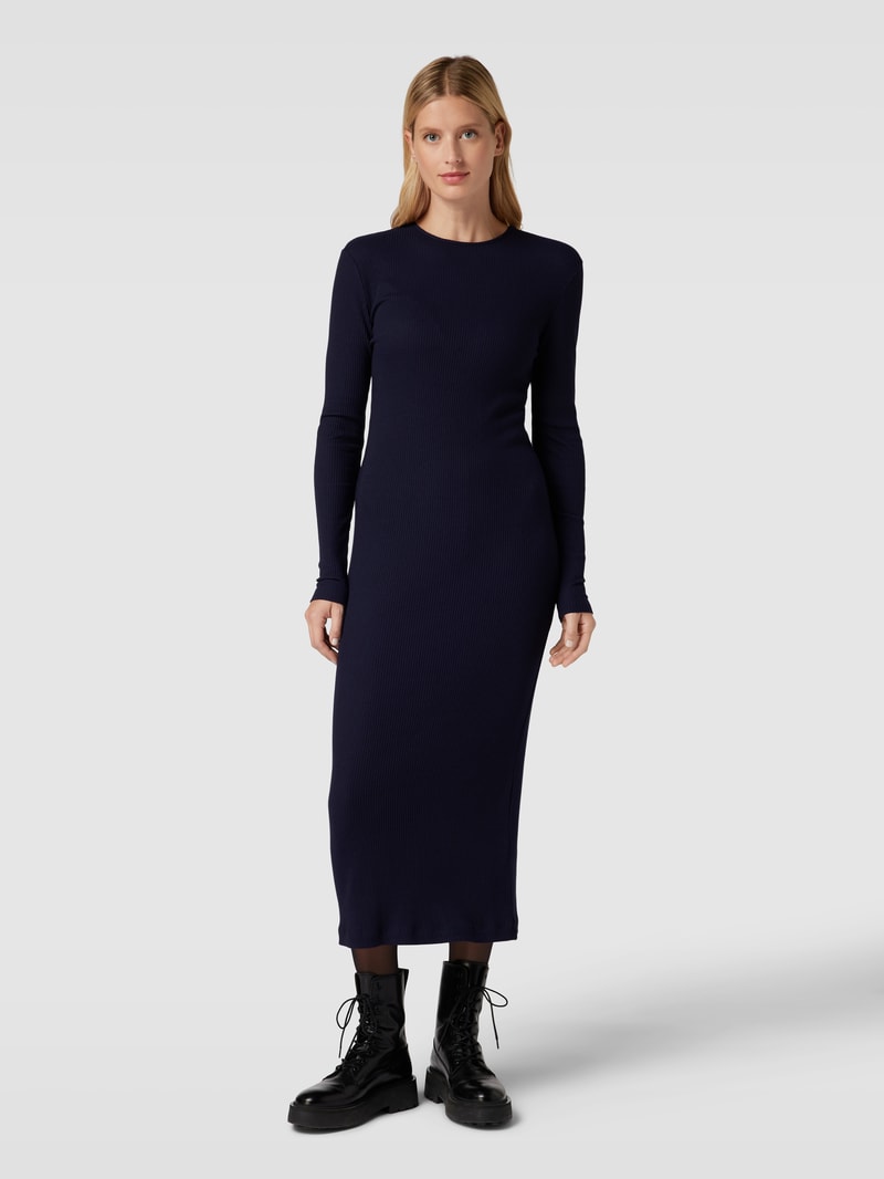 Midikleid in Ripp-Optik mit Rundhalsausschnitt in marineblau