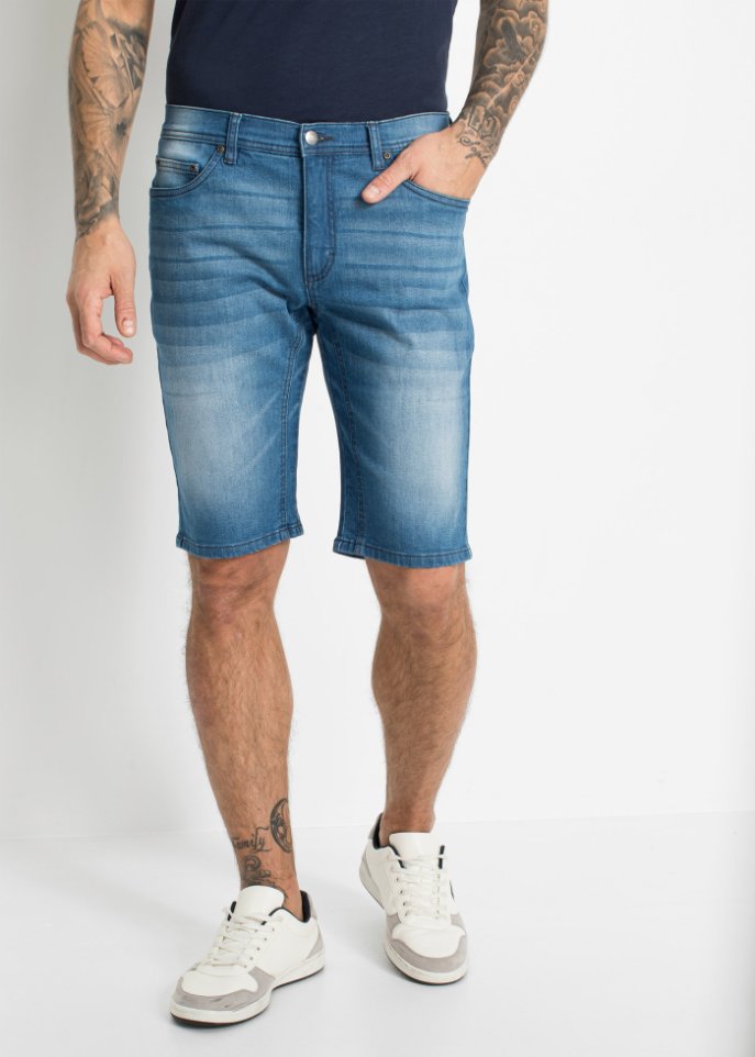 Stretch-Jeans-Bermuda mit verstärktem Schritt, Regular Fit