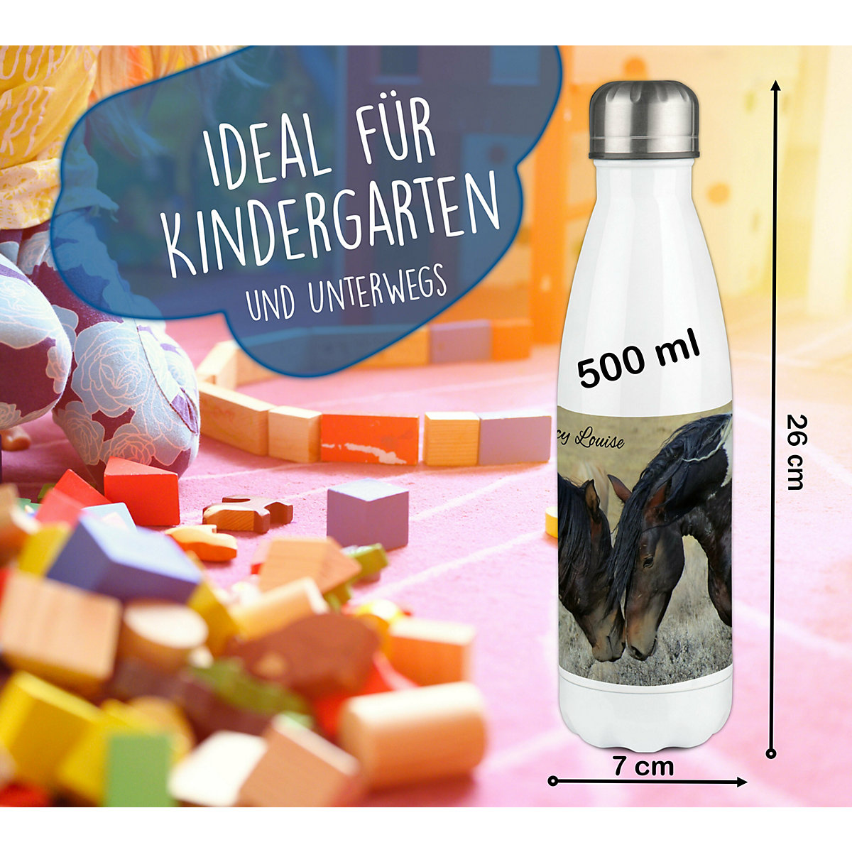 Edelstahl Kinder Thermoflasche / Trinkflasche bunt Paint Horses Spülmaschinenfest, Auslaufsicher, Bruchfest, Doppelwandig, Für Heißgetränke geeignet, Mit Deckel, Isoliert