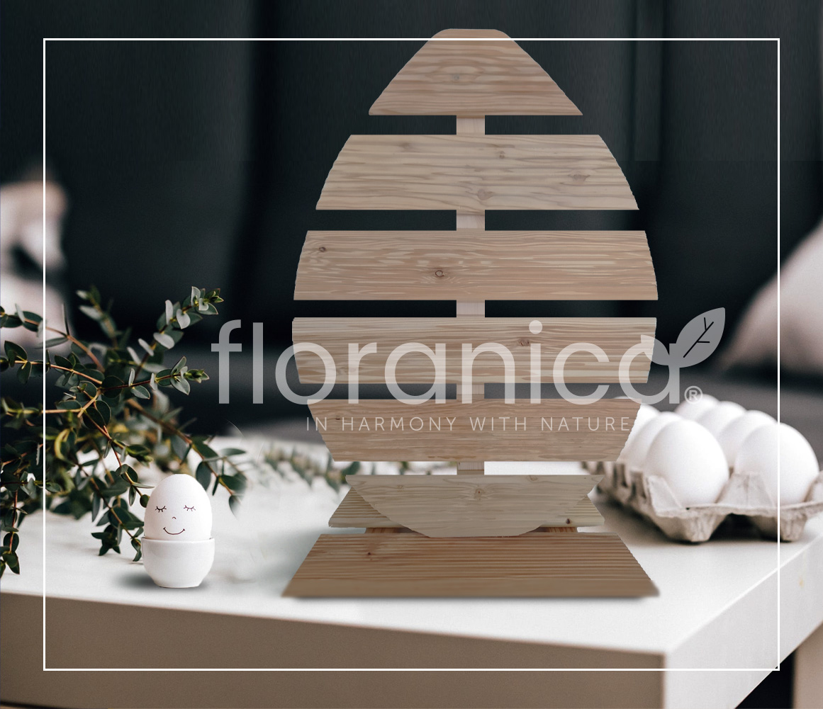 Pemicont Floranica Holz Osterei Osterdeko Lärchenholz Höhe 68cm Breite 46cm Unbehandelt Osterdekoration Modernes Design Kunsthandwerk osterdeko osterhasen tischdeko