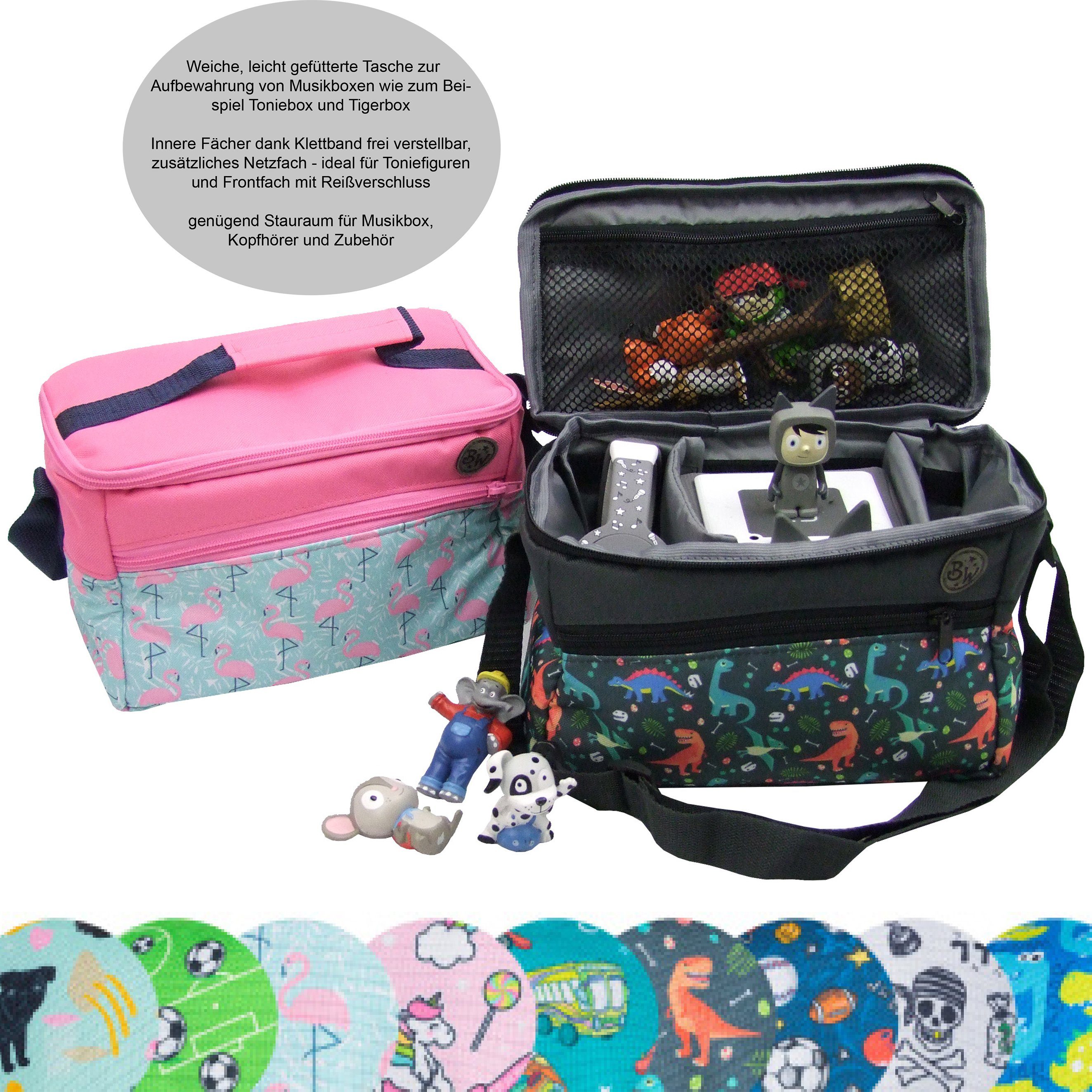 BambiniWelt by Rafael K. Aufbewahrungstasche Tasche für Toniebox Tigerbox für Musikbox Hörwürfel Innenfächer, innere Fächer dank Klettband frei verstellbar