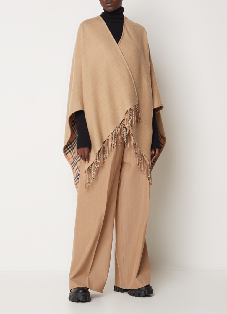 Burberry Fine-knit wool poncho with fringes