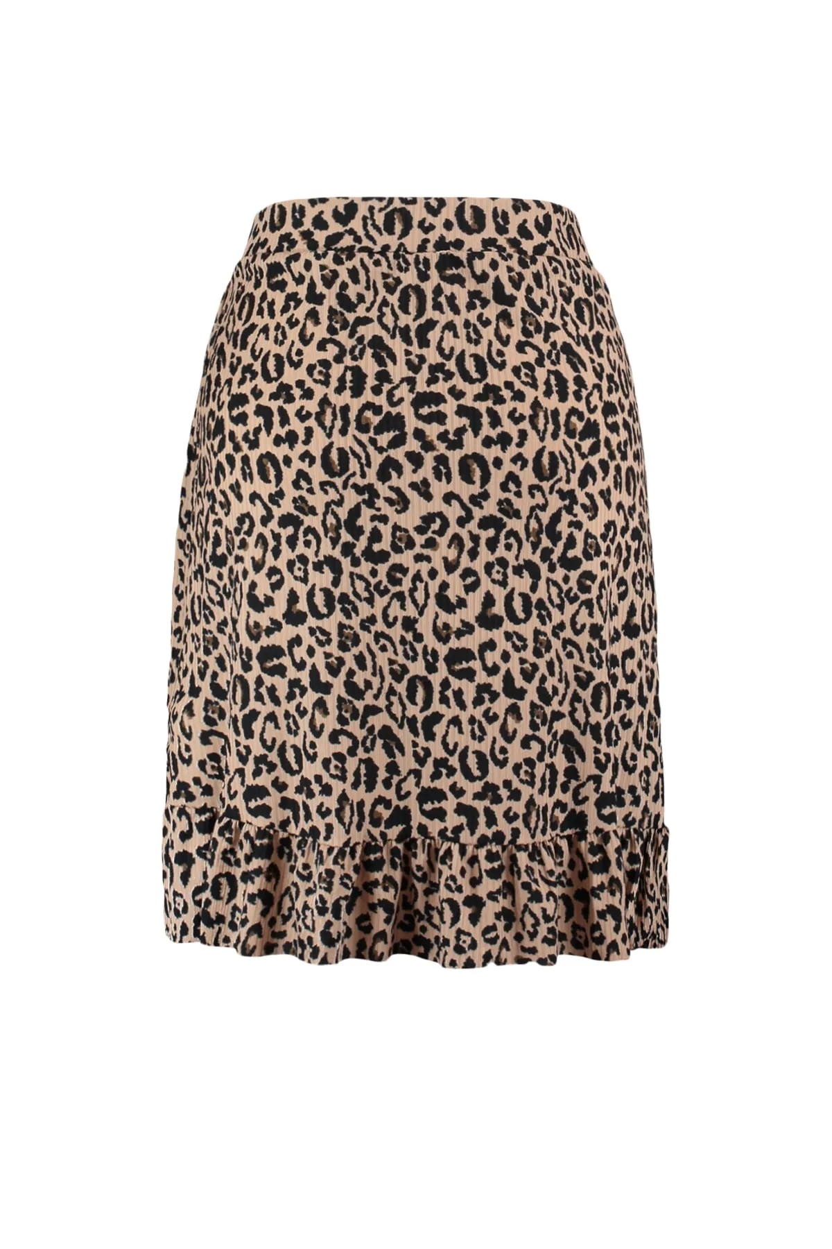 Trendyol Curve  Brauner Strickrock mit Schwungrad und Krawatte, detailliertem Tiermuster TBBAW23AZ00000