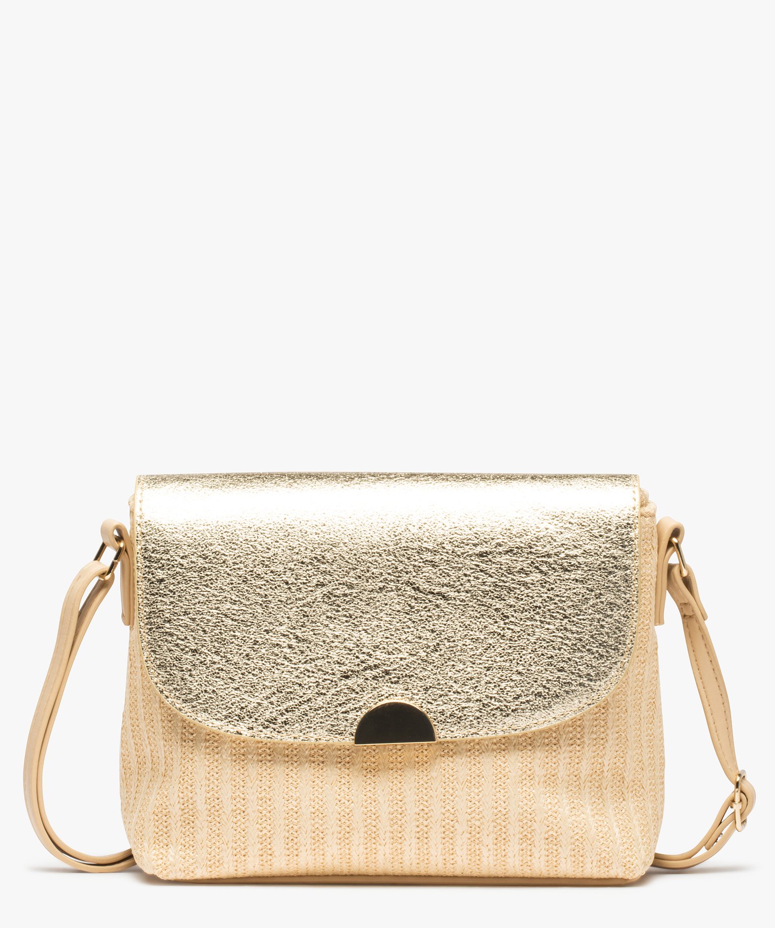 Sac bandoulière femme tissé avec rabat métallisé beige | GEMO