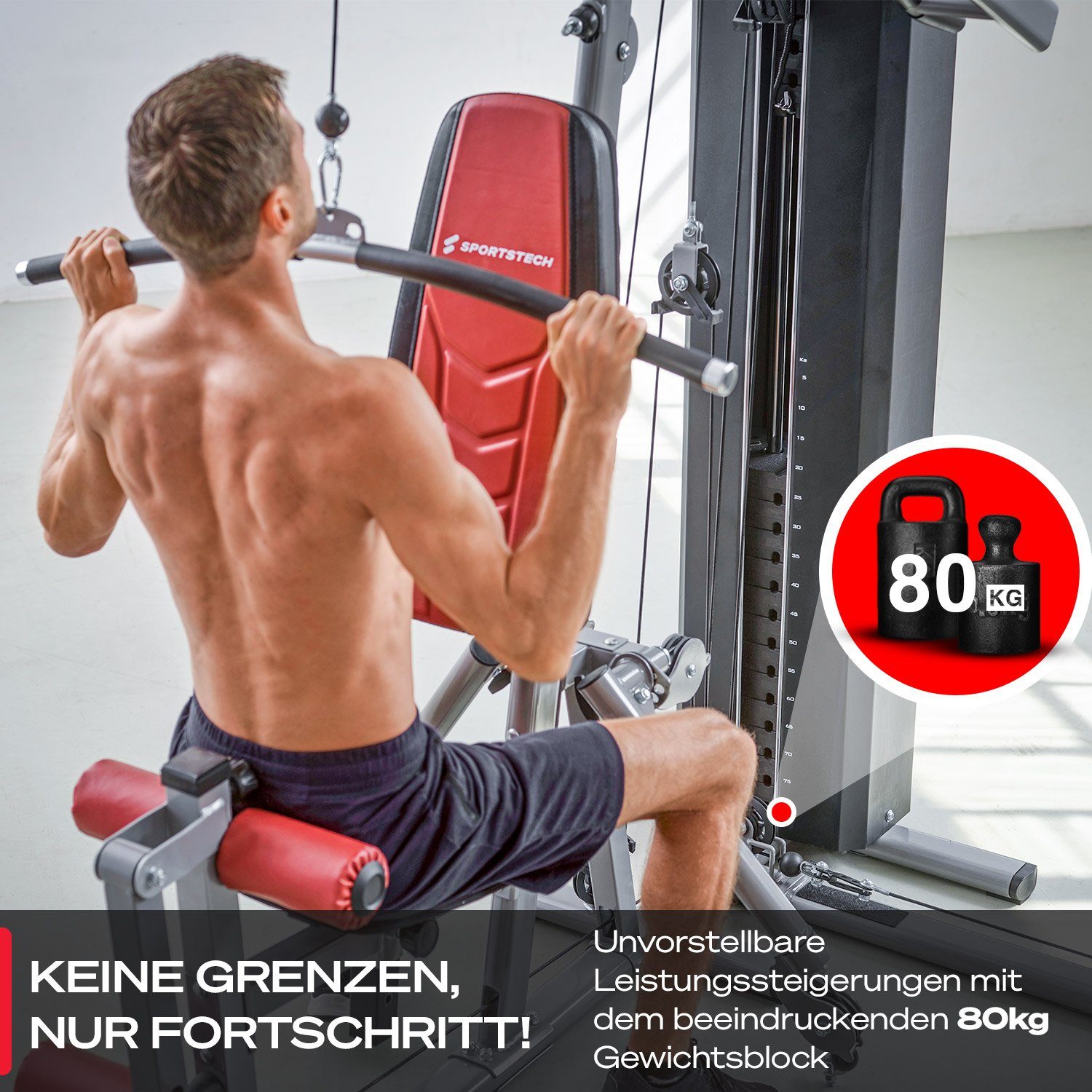Sportstech Kraftstation HGX300, 16 Gewichtsblöcke, Multifunktions-Kraftstation für zuhause