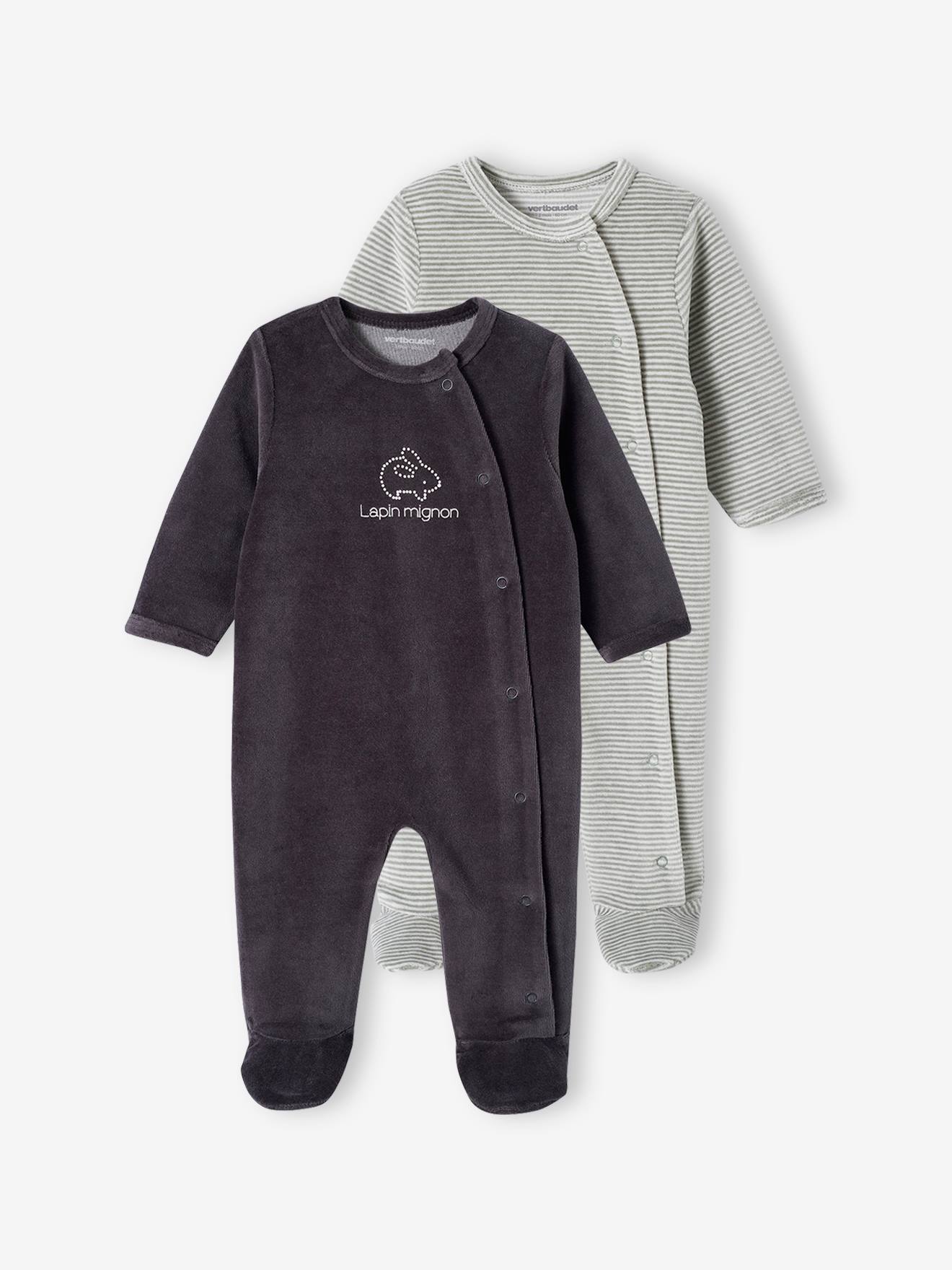 Lot de 2 dors-bien ouverture devant bébé en velours denim gris