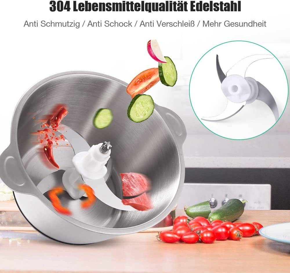 Mutoy Zerkleinerer Zerkleinerer Elektrisch,Fleischwolf,Zerkleinerer +3L Edelstahlschüssel, 2 Geschwindigkeitsstufen mit 4 Edelstahlmesser,für Fleisch,Obst,Gemüse