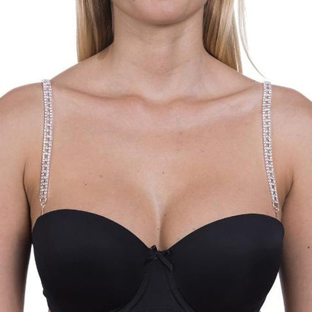Tian Dee BH-Träger Damen BH-Träger Glitzernd Strass Silber BH Schultergurt (2 Stück)