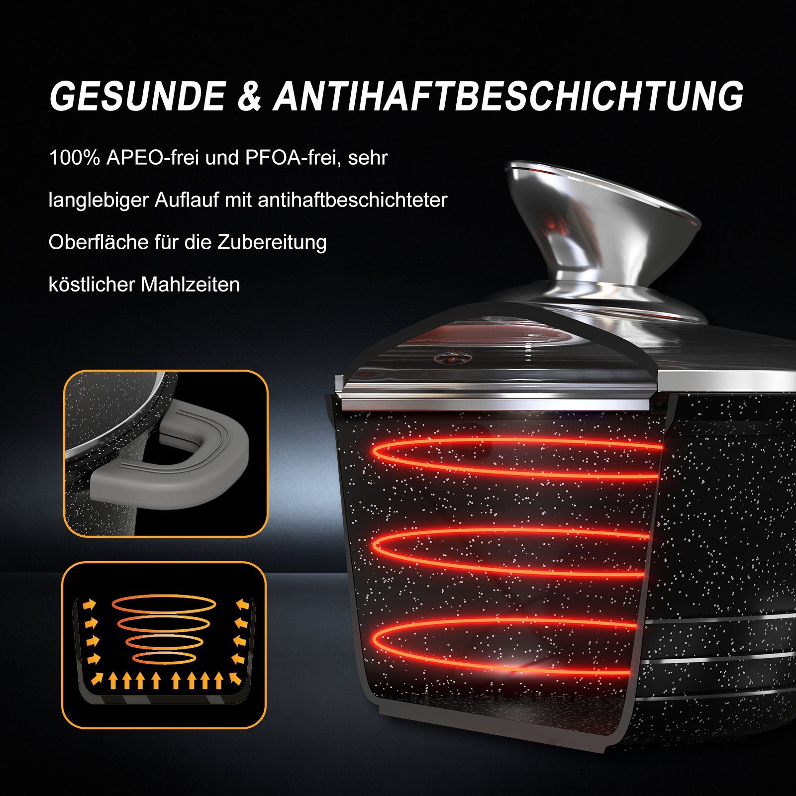 HOMELUX Suppentopf 24/28cm Tiefer Kochtopf Induktion mit Glasdeckel, Aluguss Schmortopf, Aluminium (Geeignet für alle Herdarten), induktionsgeeignet, Antihaftbeschichtung