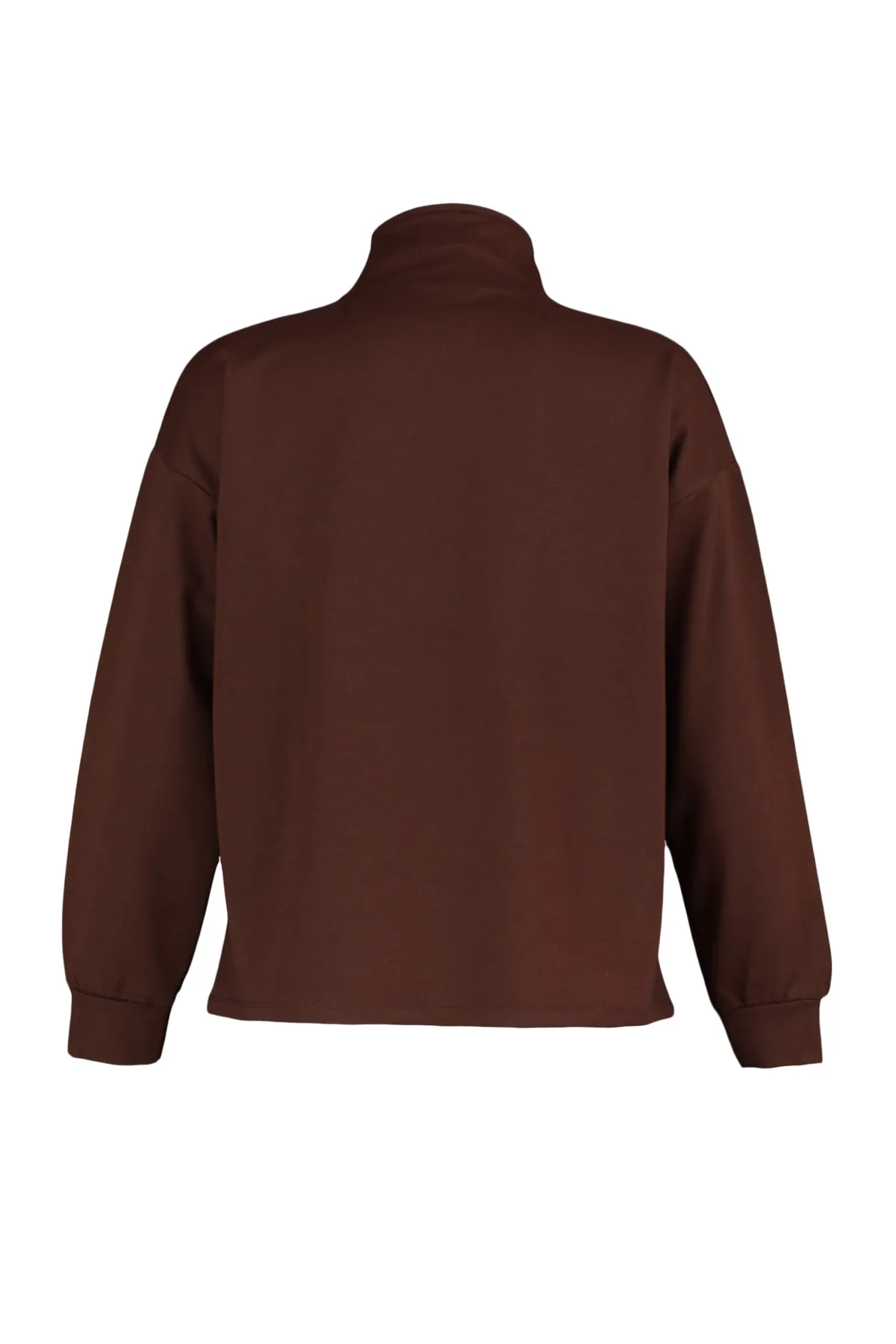 Trendyol Collection  Braunes dünnes Strick-Sweatshirt mit Reißverschluss und Taschendetail TWOAW23SW00005