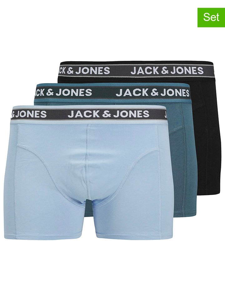 Jack & Jones 3er-Set: Boxershorts in Hellblau/ Dunkelblau/ Schwarz günstig kaufen