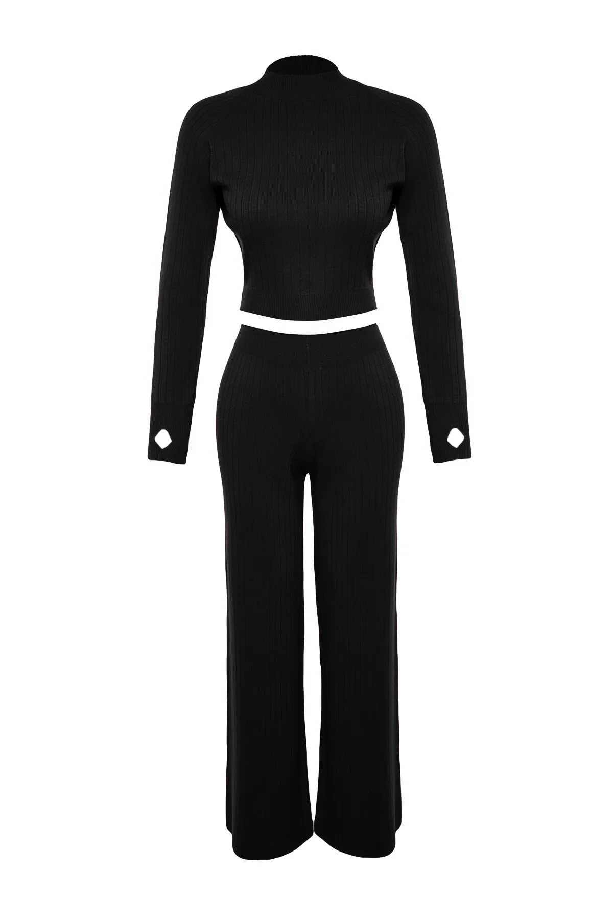 Trendyol Collection  Schwarzes, kurzes Strickoberteil und -unterteil-Set TWOAW24AU00033