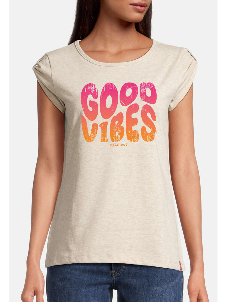 Salzhaut Shirt BIIKE - GOOD VIBES in Ecru Melange-Neon Orange-Neon Pink günstig kaufen