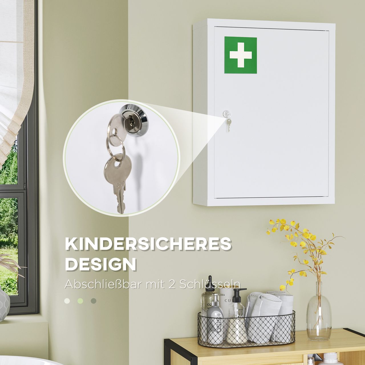 kleankin Medizinschrank, Apothekerschrank mit 3 Fächern, 2 Schlüsseln, Stahl