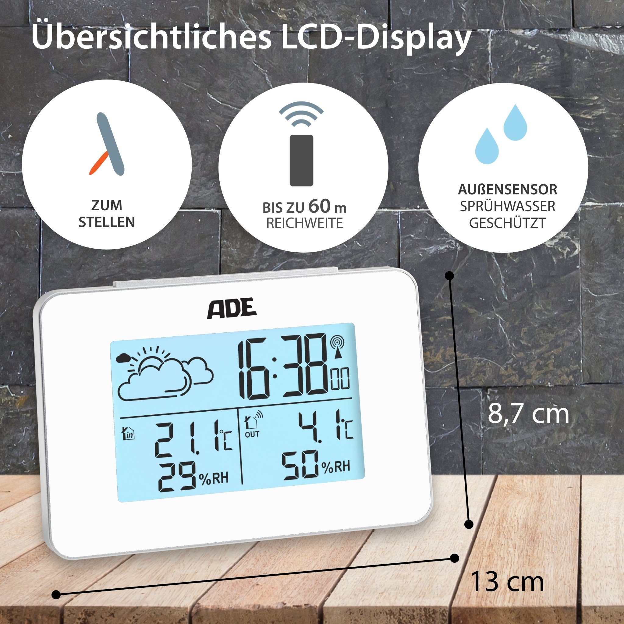 ADE WS2136 Funkwetterstation (animierte Wettervorhersage, mit Funkwecker)