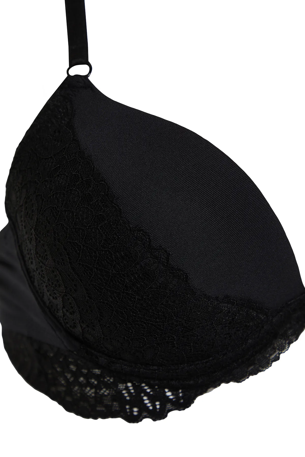 Trendyol Collection  Schwarzer Strick-BH mit Spitzendetail aus Polyamid und Frontverschluss, überzogen mit Seilträgern THMSS24SU00041