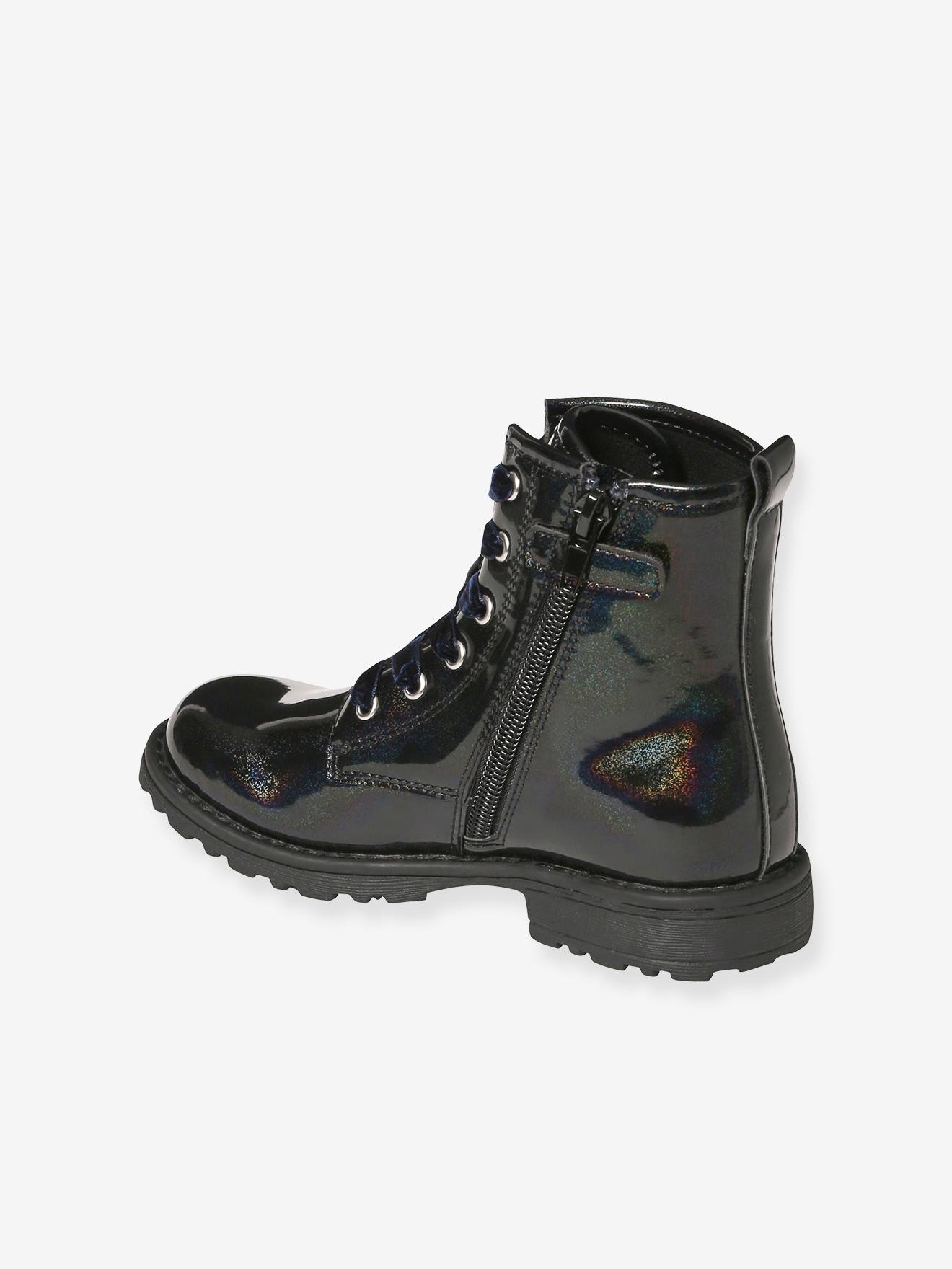 Boots vernies lacées et zippées fille noir