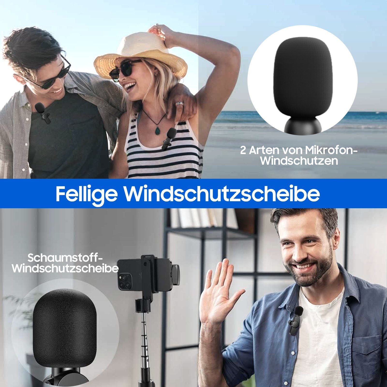 Aoucheni Mikrofon Kabelloses Lavalier Mikrofon für iPhone iPad Mackbook, (Set), Plug & Play für Vlog, TikTok, 2.4GHz, Akkulaufzeit 6 Stunden