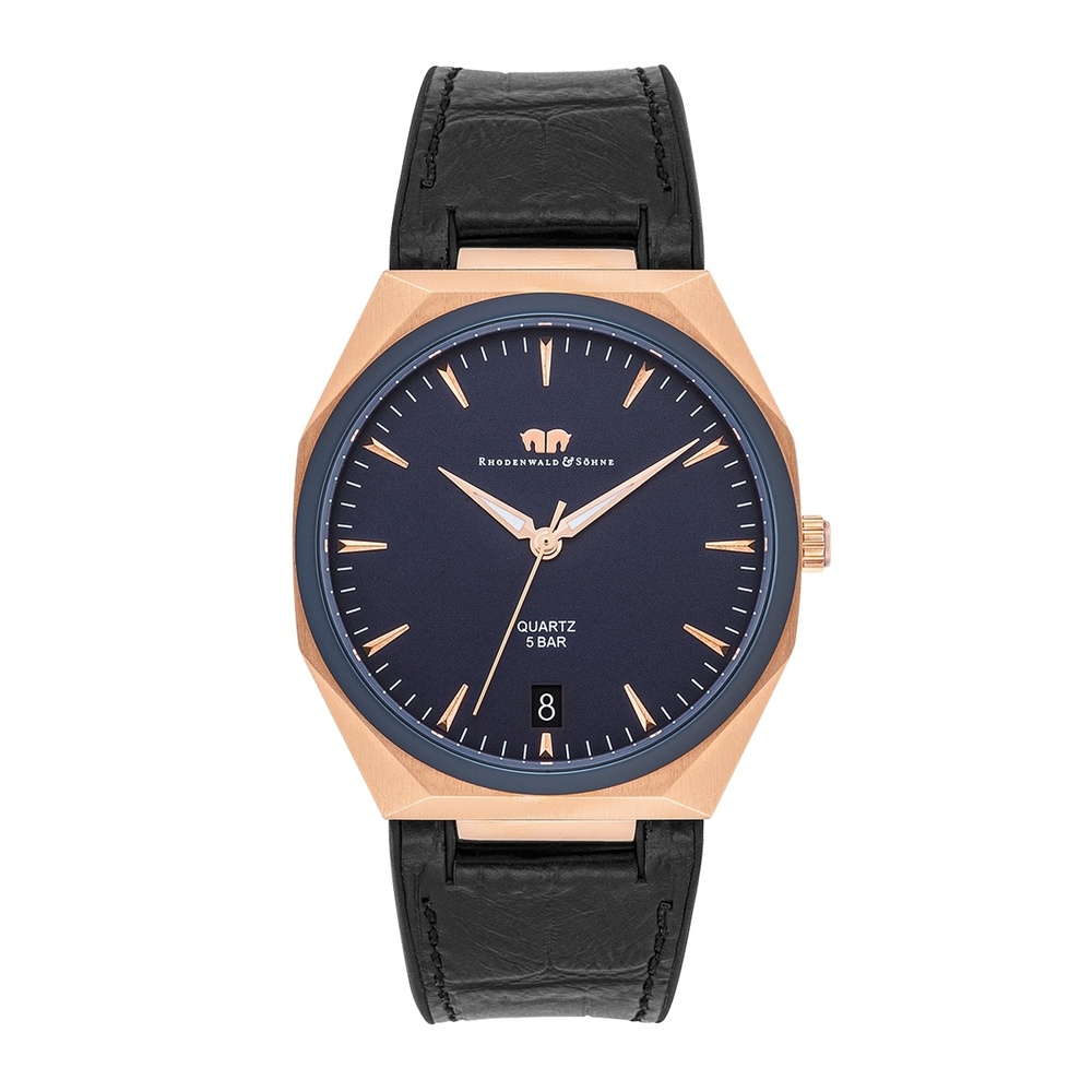 Rhodenwald & Söhne Montre à quartz Cooledge en Or rose Cuir véritable/silicone en Noir Montre