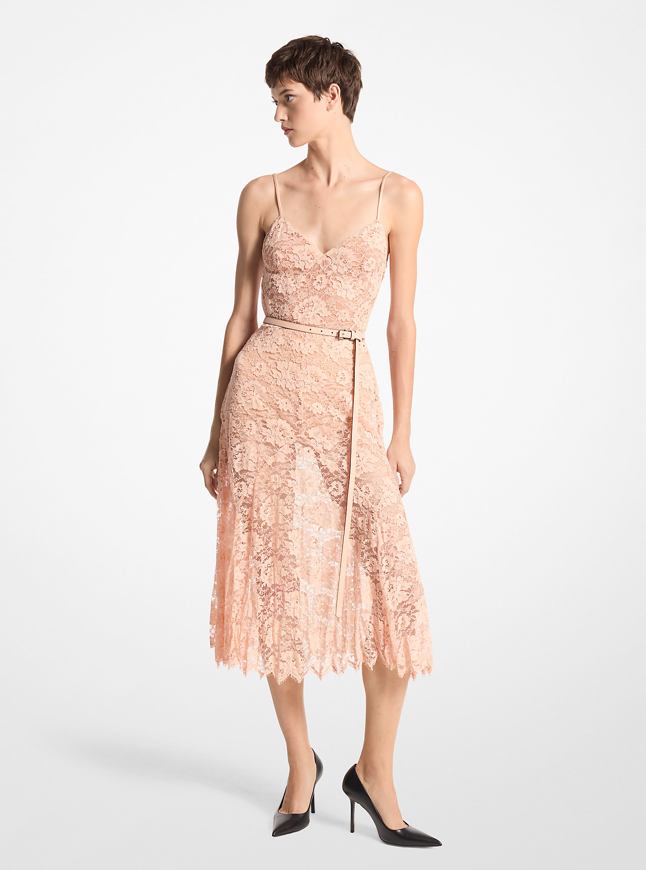Crushed Floral Lace Slip Dress - SHELL