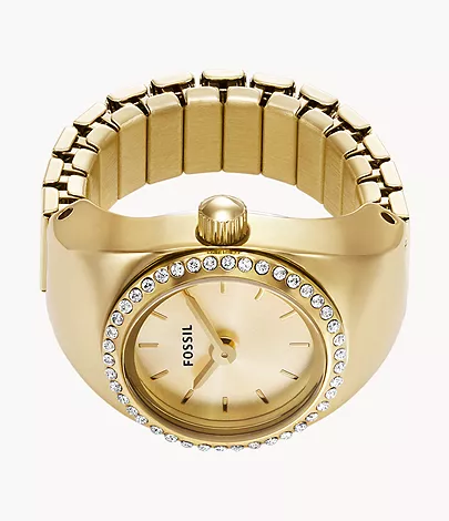 Fossil Ringuhr 2-Zeiger-Werk Edelstahl goldfarben