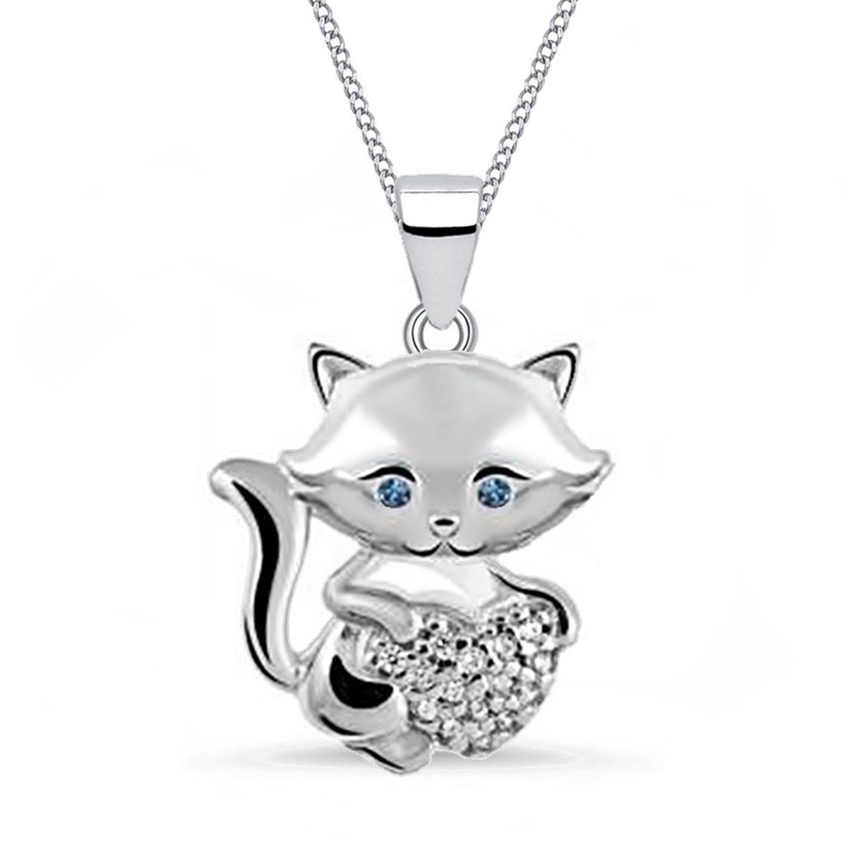 Goldene Hufeisen Kette mit Anhänger Katze mit Herz Halskette aus 925 Silber mit Zirkonia (2-tlg, inkl- Etui), Rhodiniert