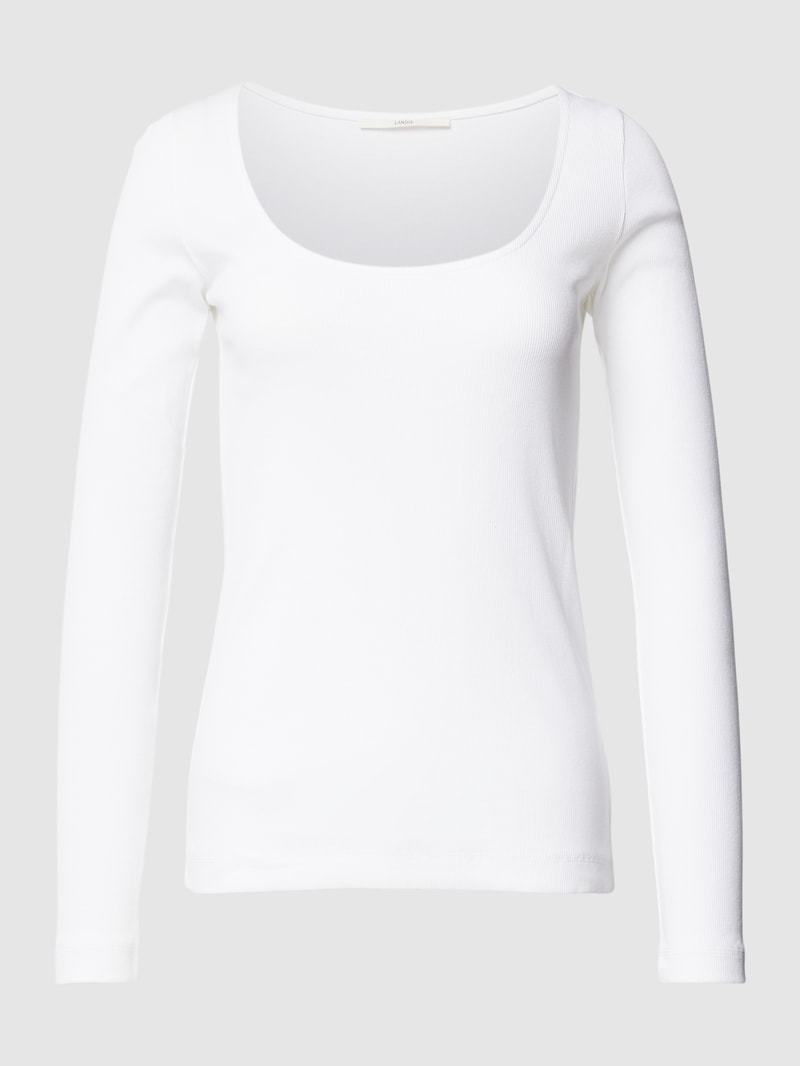 Longsleeve mit tiefem Rundhalsausschnitt in weiß