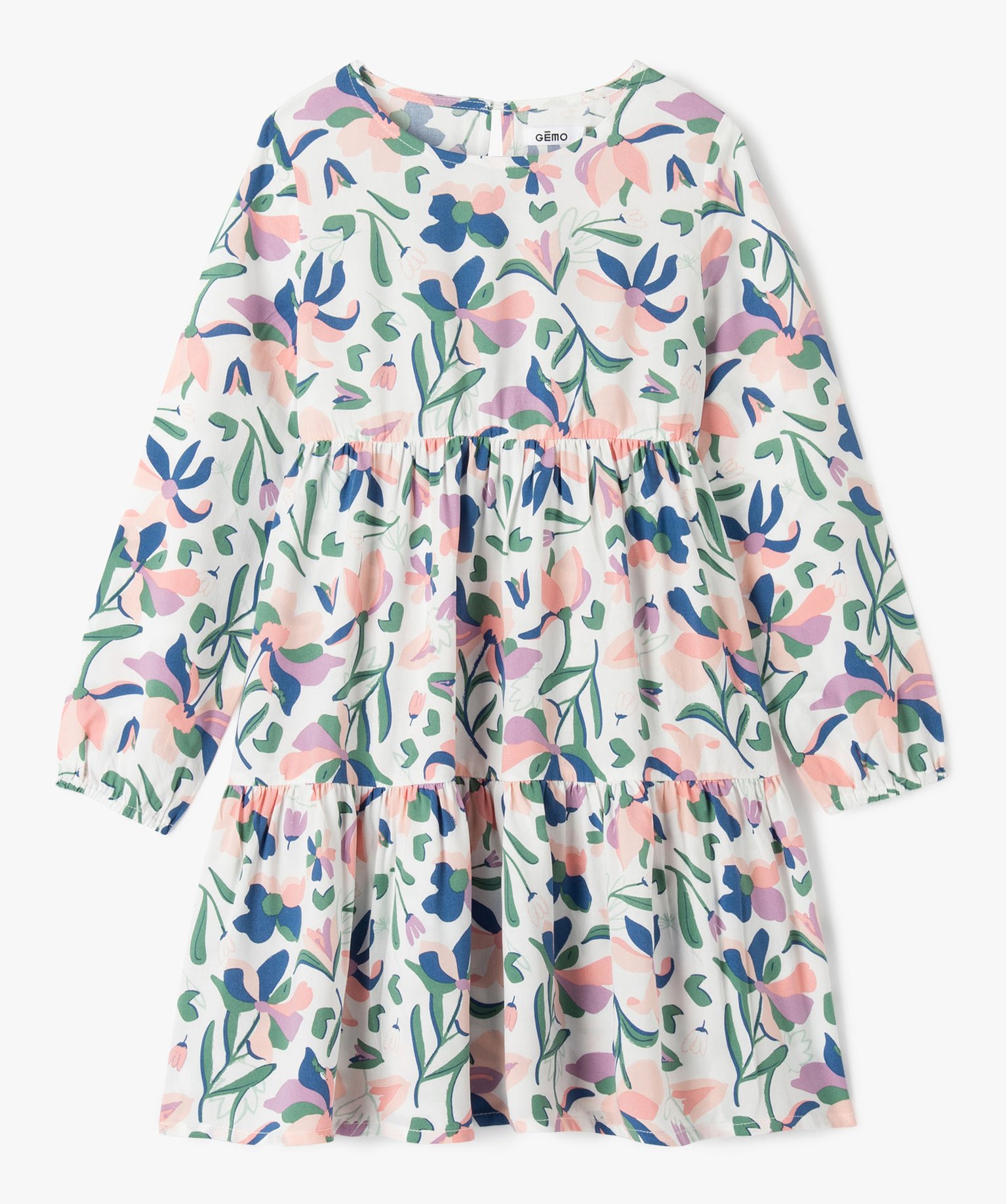 Robe à manches longues imprimée fille ecru | GEMO