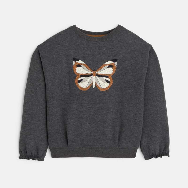 Sweat-shirt motif papillon gris fille