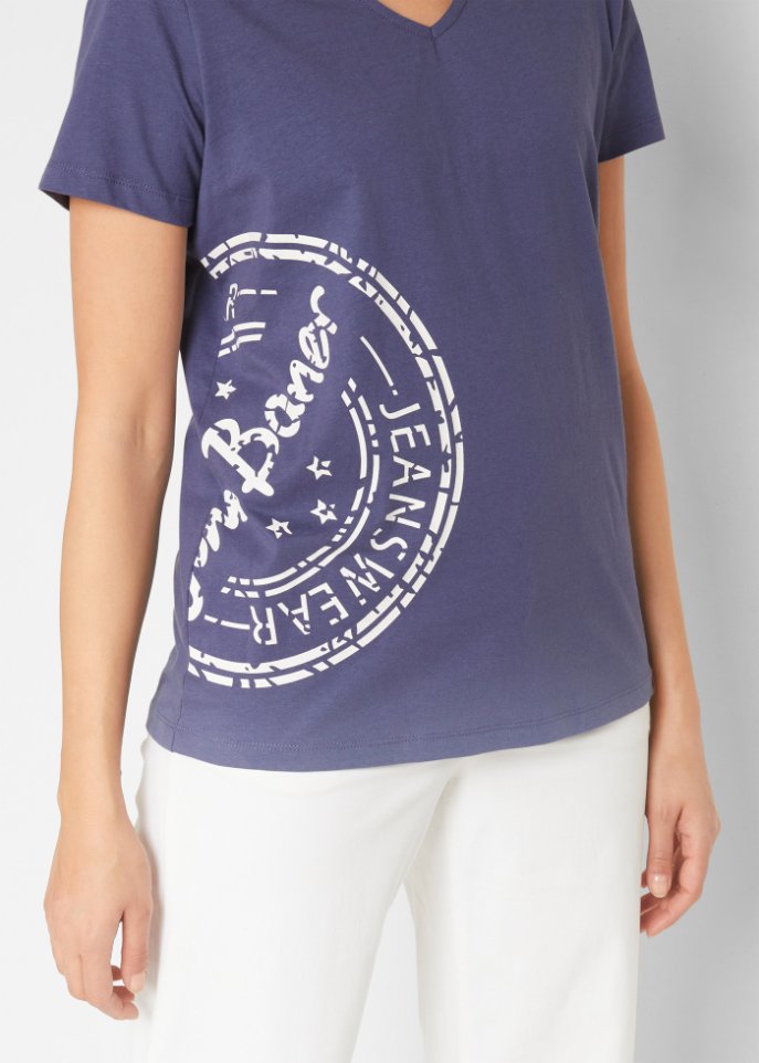T-Shirt mit V-Kragen, bedruckt