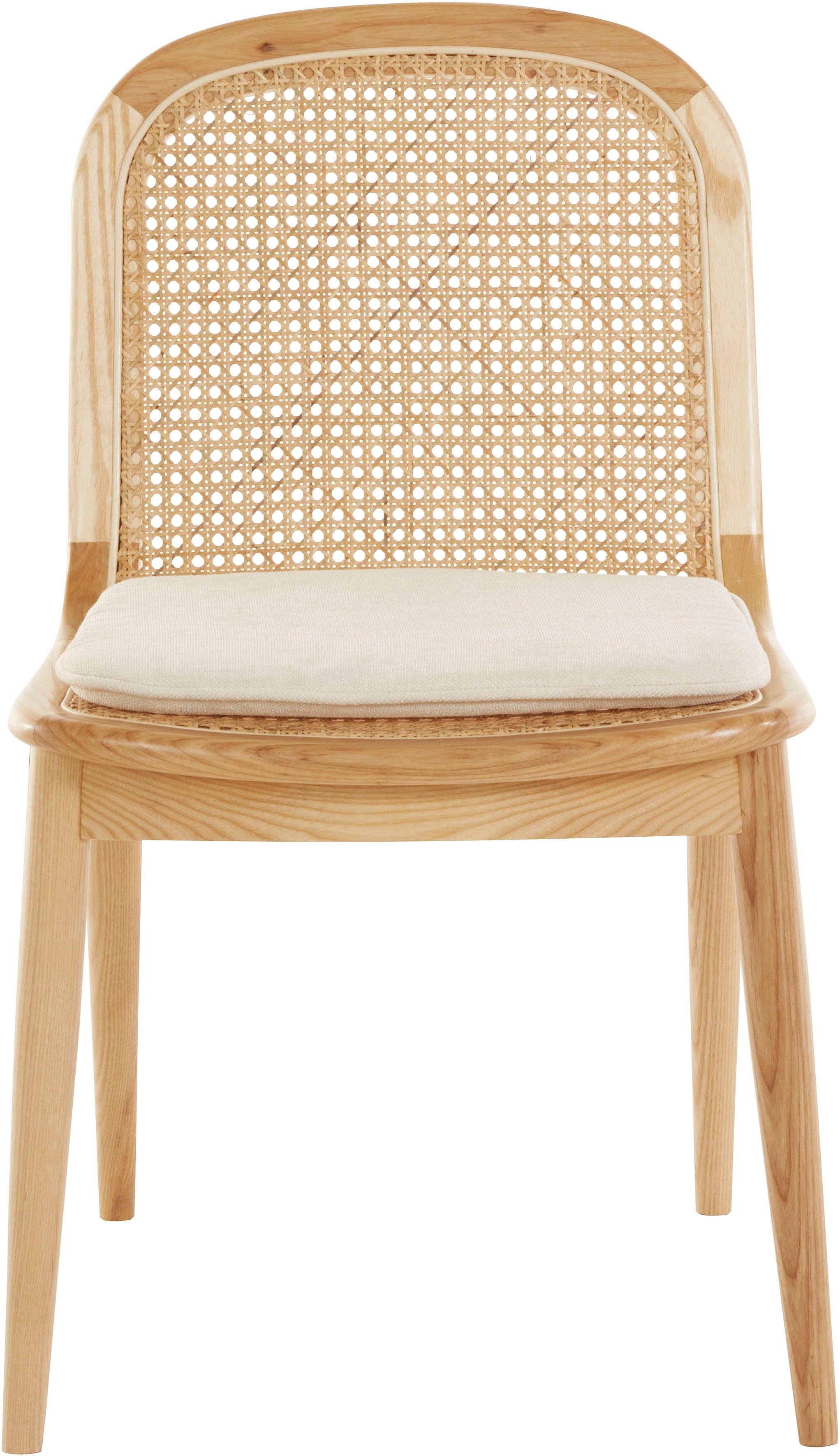 LeGer Home by Lena Gercke Esszimmerstuhl Mavie (Set), 2er-Set, Massivholz mit Rattaneinsatz, inkl. Sitzkissen