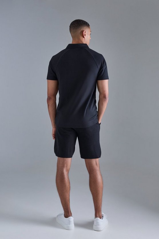 Slim-Fit Raglan Poloshirt mit Reißverschluss