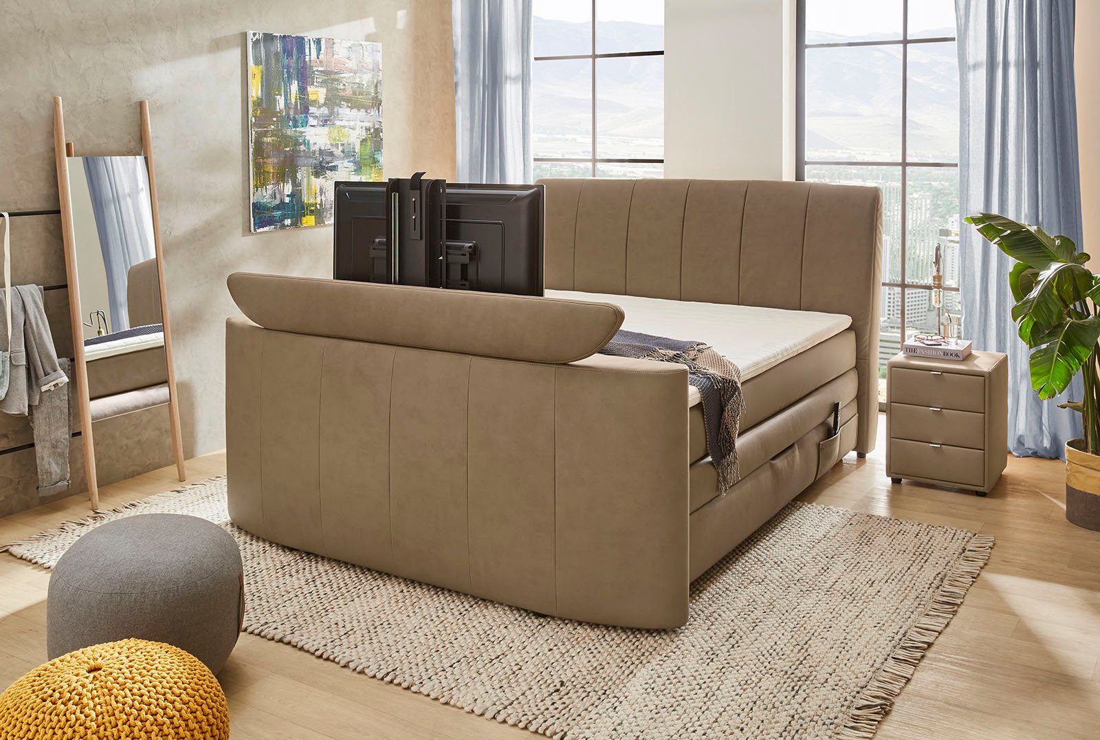 Jockenhöfer Gruppe Boxspringbett Bel Air, mit versenkbarem TV-Lift und Fernbedienung, Bettkasten/Stauraum