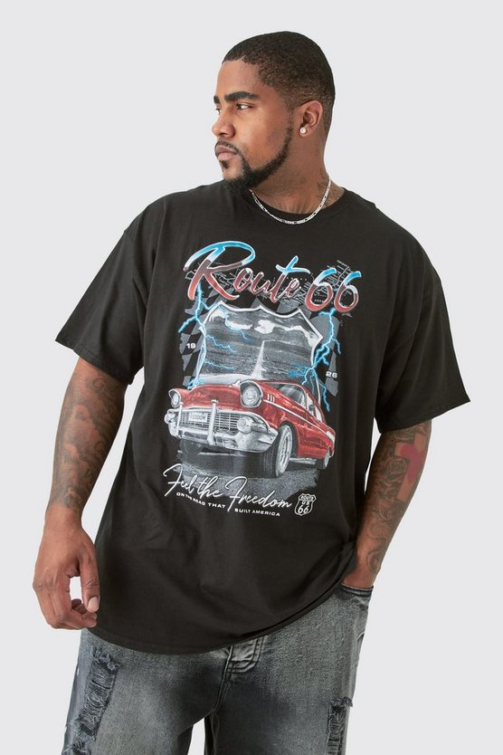 Plus schwarzes T-Shirt mit Route 66 Print