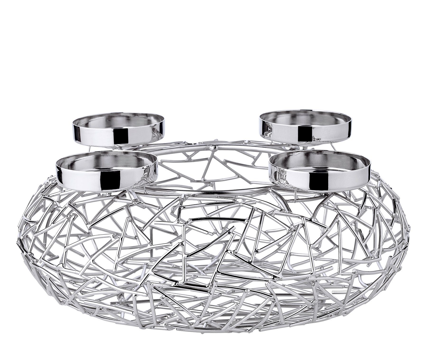 EDZARD Adventskranz Milano M, (28 cm) Kerzenhalter für Stumpenkerzen, Adventsleuchter als Weihnachtsdeko für 4 Kerzen á Ø 6 cm, Kerzenkranz als Tischdeko mit Silber-Optik, vernickelt