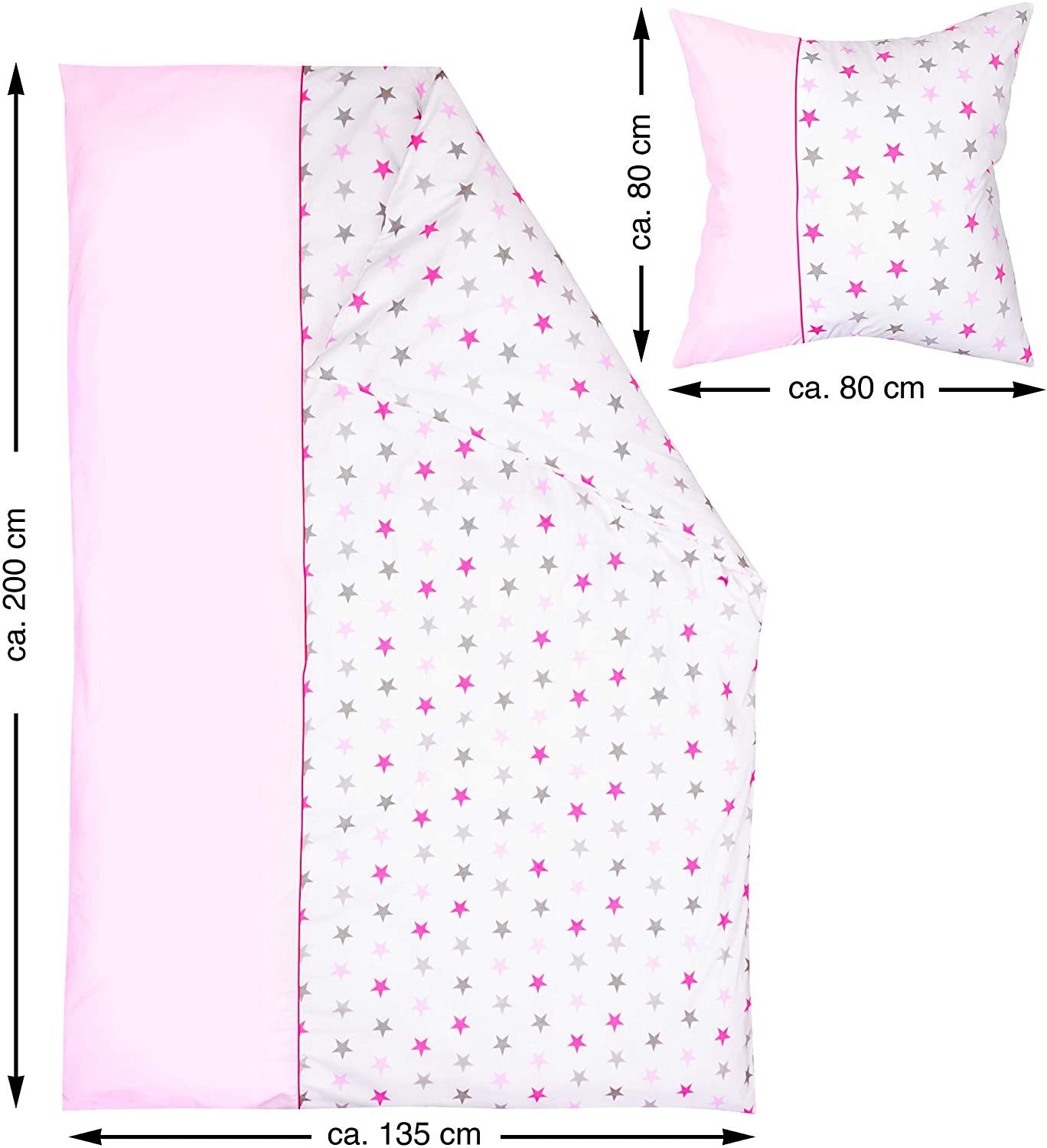 Bettwäsche (Made in EU) 2-teilig, Bettbezug 135 x 200 cm, Kopfkissenbezug 80 x 80 cm Hotelverschluss, Amilian, für Jungen und Mädchen; 100% Baumwolle;