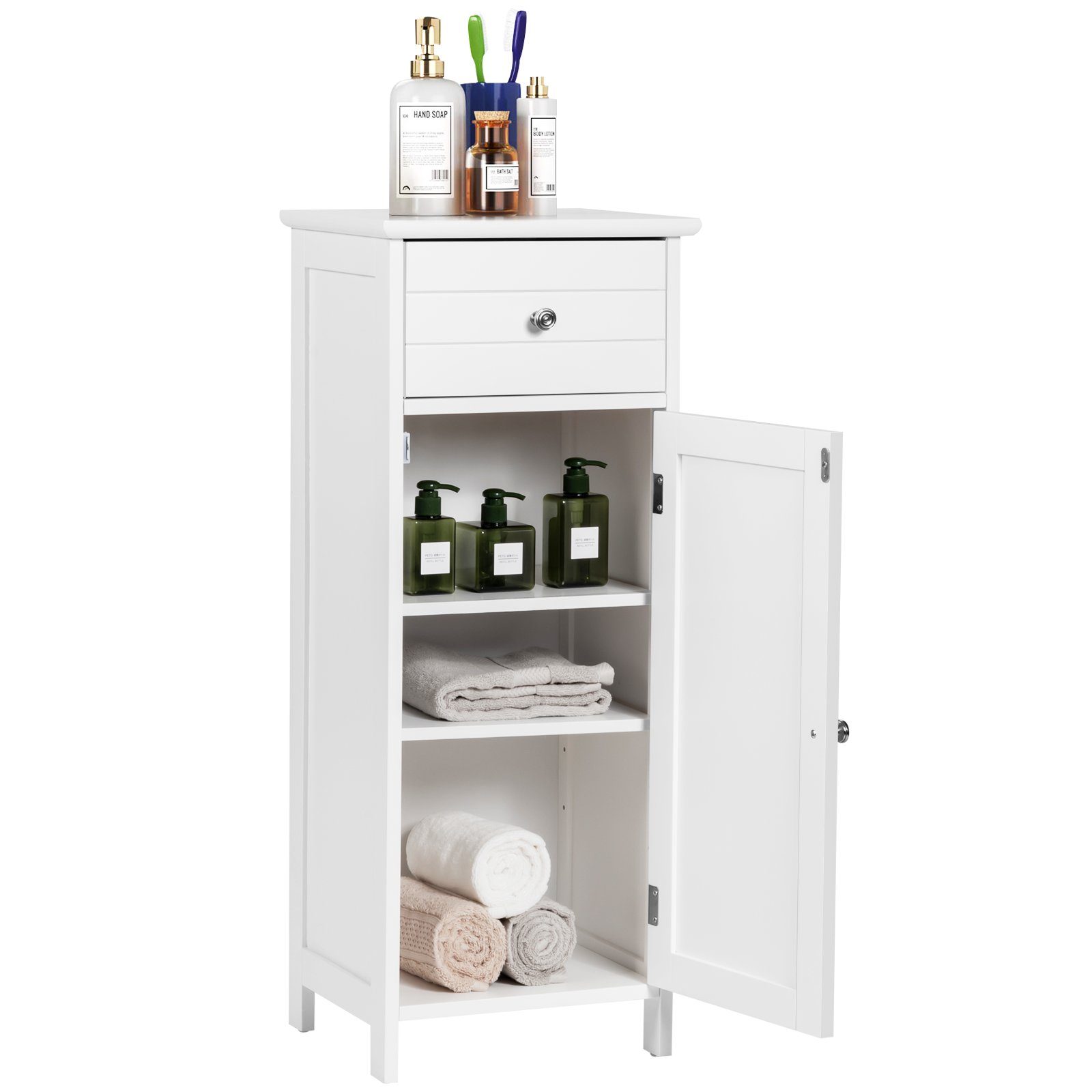 COSTWAY Badkommode, mit verstellbarem Einlegeboden, kippschutz, 35x30x87,5cm