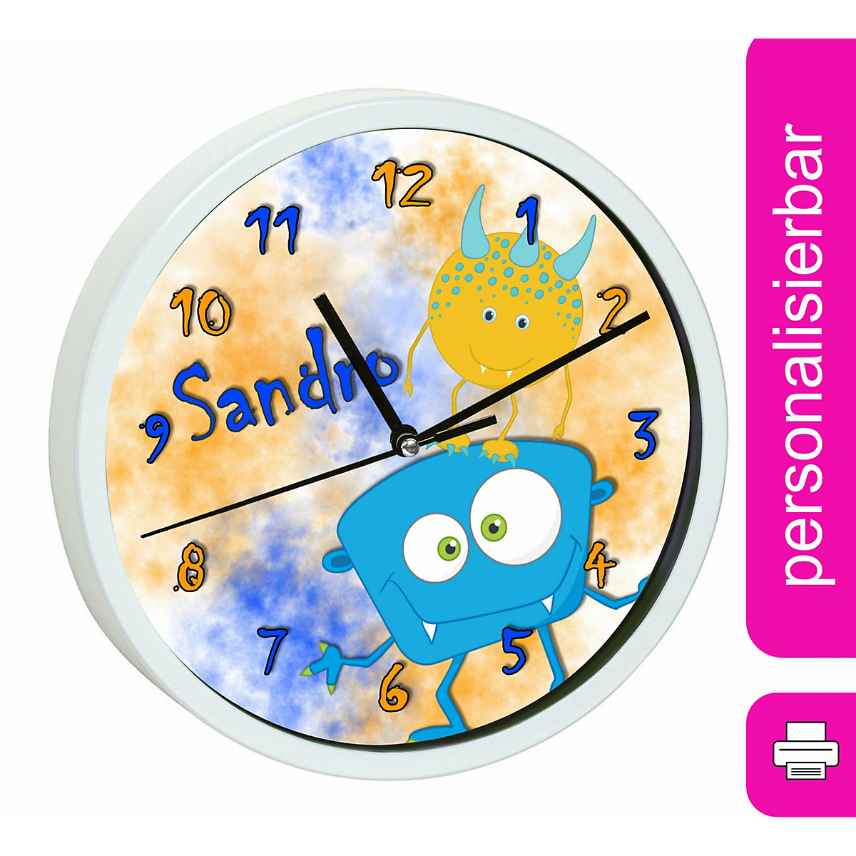 Kinder Wanduhr personalisiert mit Name Monster