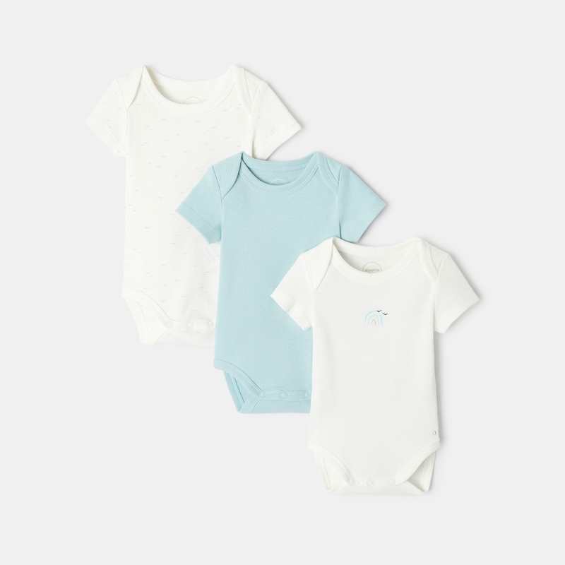 Lot de 3 bodies manches courtes en coton bio turquoise mixte Absorba