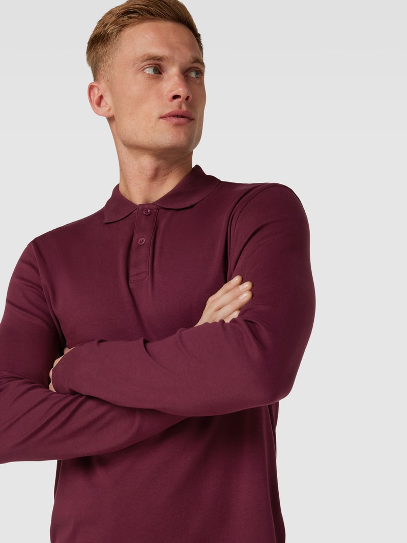Poloshirt mit langen Ärmeln in dunkelrot